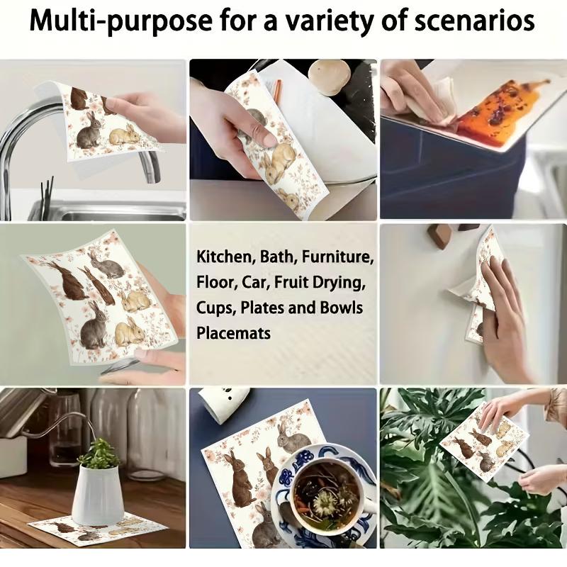 6PCS Cleaning Dishcloths Reusable Kitchen Dish Towels Rabbit Pattern Dishcloth Absorbent Lint Free Cloth Washable Duster Rags Tea Towels