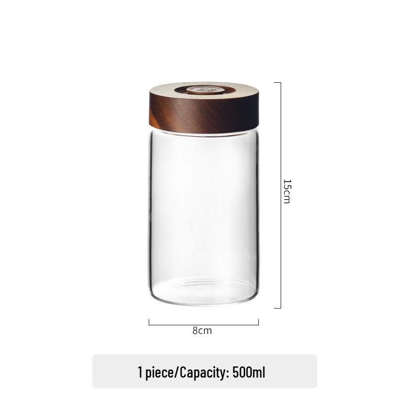 Coffee Bean Sealed Glass Jar with One-Way Valve, Wooden Lid - for Coffee, Tea, and Dried Goods Storage