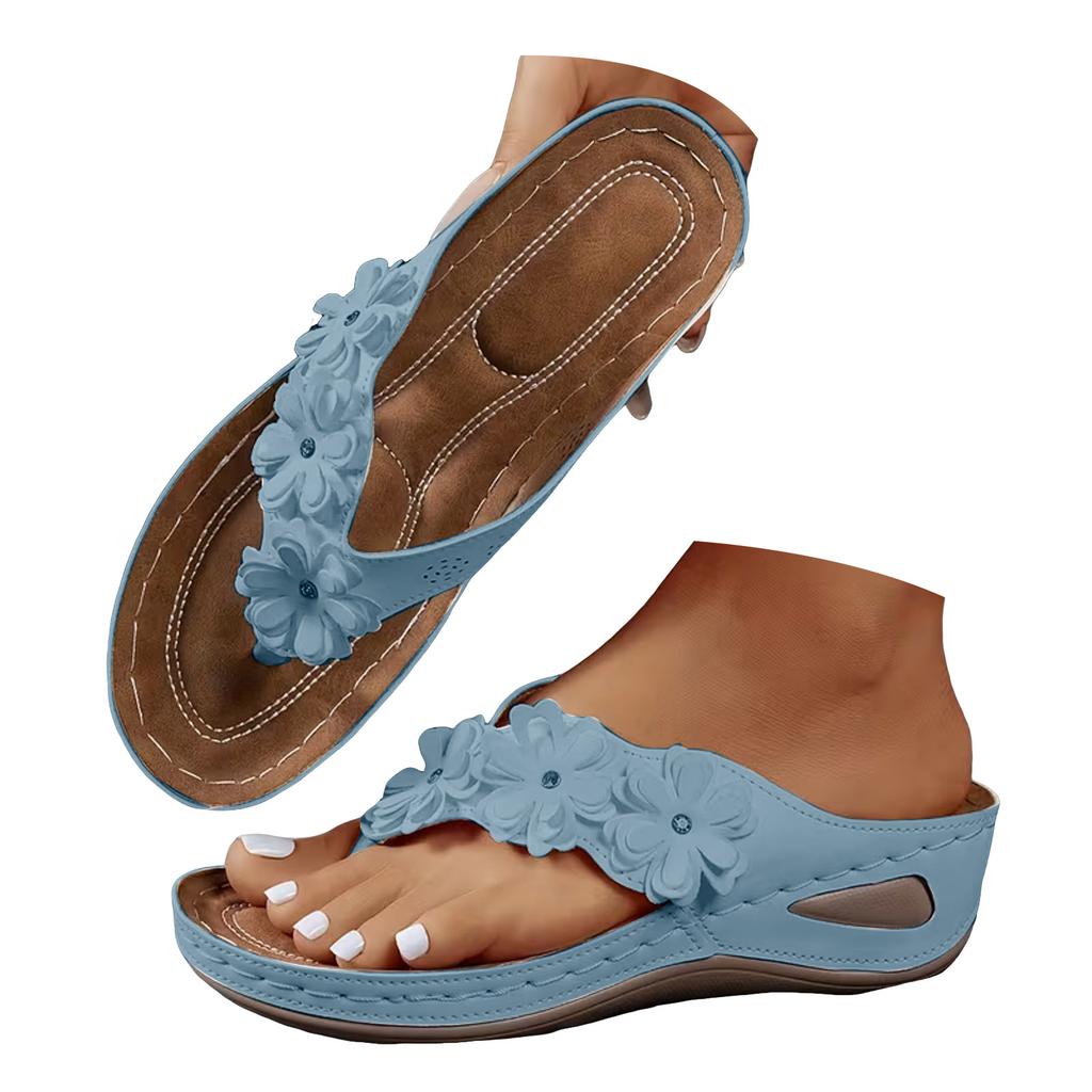 Women'S Platform Wedge Flip Flops With Floral Rhinestones Slip Sandals For Walk Pro Sandals For Women Glitter Sandals Women