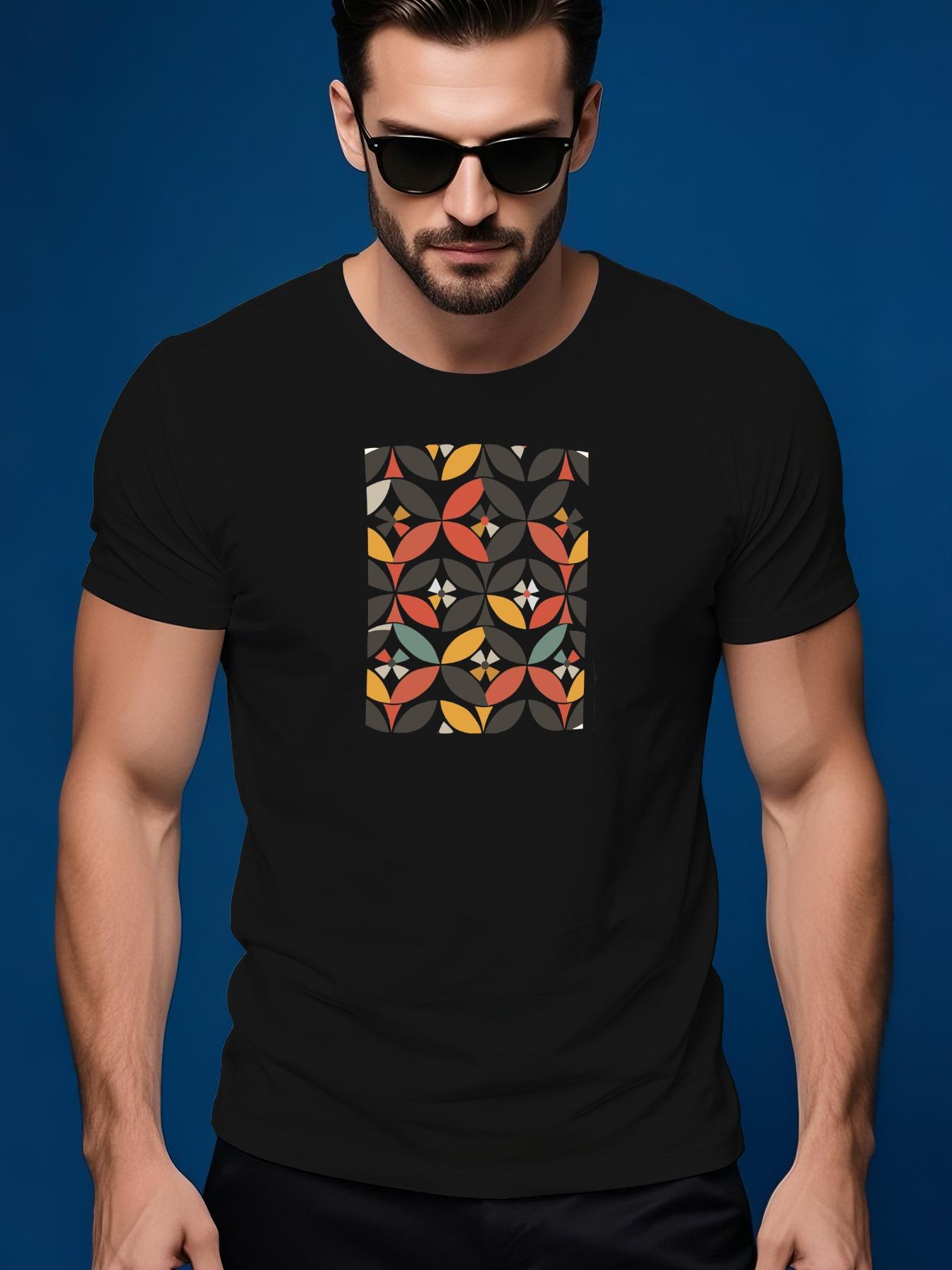 Short Sleeve - Summer Solid Color Round Neck Tee with Vibrant Geometric Print T-shirt S