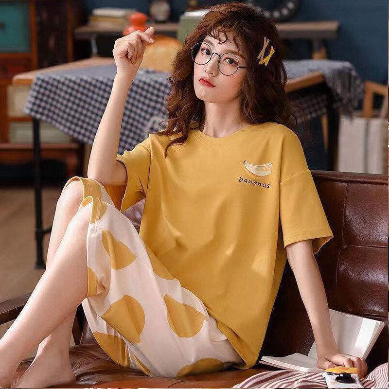 Women's Summer Pajama Set - Round Neck, Short Sleeve, Seven-Point Pants, Comfortable Casual Two-Piece