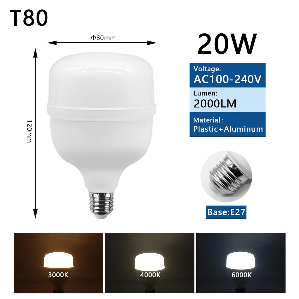 LED Bulb 20W 30W 40W 50W LED lamp AC 110V 220V base E27 Lampada LED t Light Bombilla Spotlight Lighting Lamp for home derection