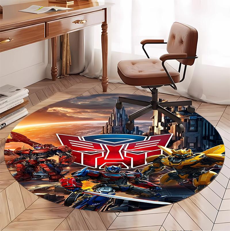 Transformers Pattern Round Rug, Indoor/Outdoor Mat, for Picnic, Gameroom, Bedroom, Office, Living Room, Home Decor Carpet, Birthday Gift