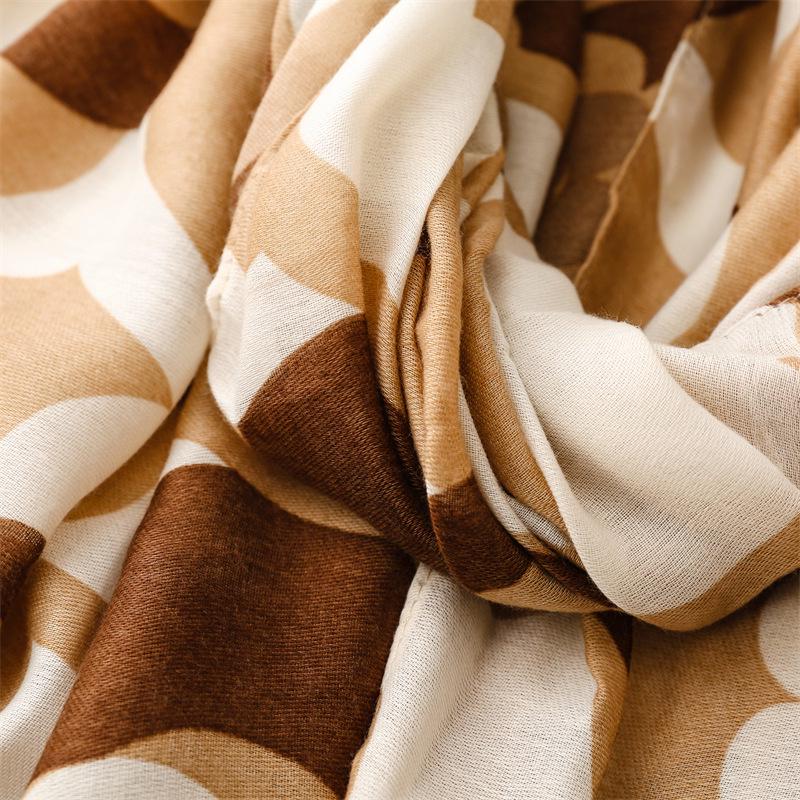 Khaki Camellia Silk and Cotton Scarf: Warm Autumn/Winter Shawl for Women