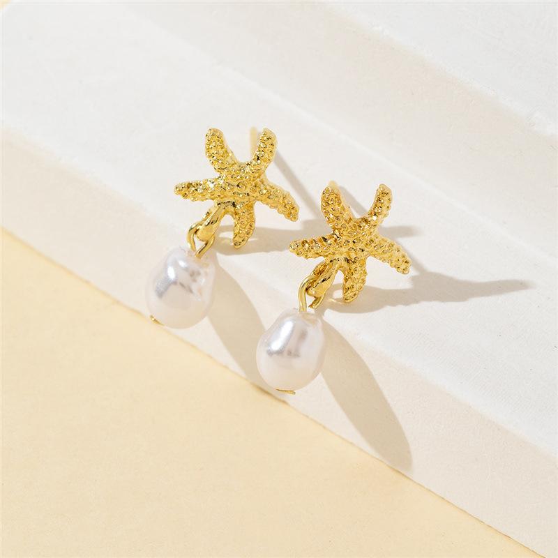 Bohemia Star Fish Earrings Drop Pearl Blue Rhinestones Dangle Earrings For Women Starfish Jewelry Summer Holiday Beach Gifts