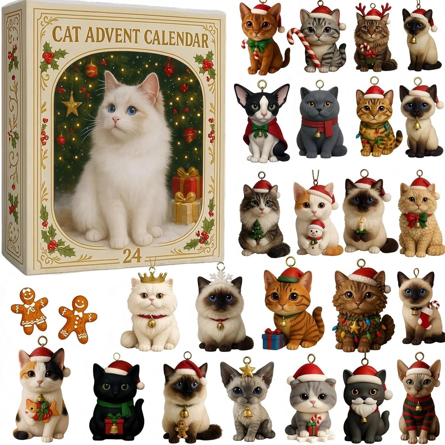 Kitten Ornament Collection Acrylic  Lover Gift Set Christmas Countdown Calendar Decorative  Advent Calendar For Christmas бежевый