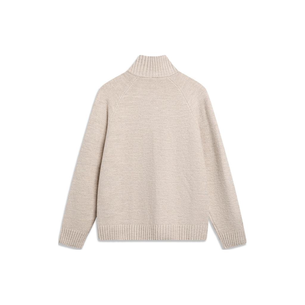 Li Ning Sports Lifestyle Series Solid Color Zip Collar Long Sleeve Sweater Men sweater Lotus-White AMBU007-1