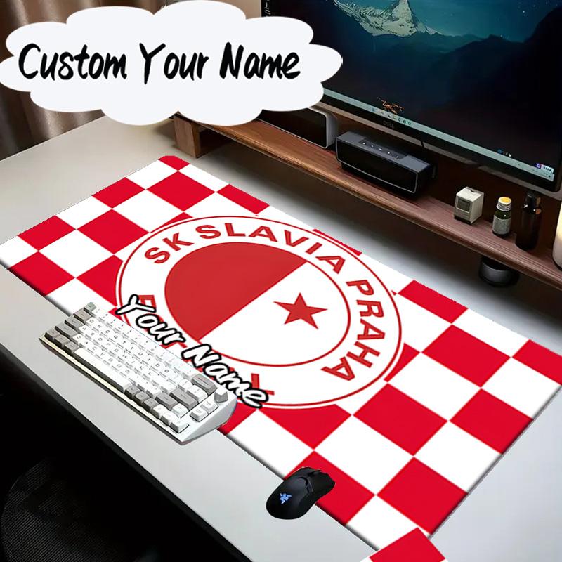 Custom Name Mouse pad Red And White Prague Football Mouse Pad Desk Mat, Non-Slip Rubber Backer Pad For Computer Notebook Gaming Mouse Pad Gift