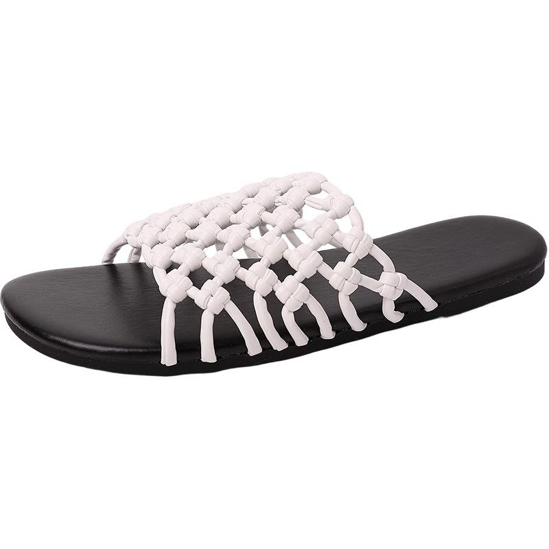 Fashion Versatile Woven Hollow Flat Bottom Comfortable Slippers Women's 2025 Summer Wear Home Casual Beach Sandals