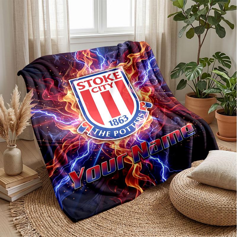 Stoke City FC Coperta in Flanella con Nome Personalizzato Logo Calcio Coperta in Pile Personalizzata Regalo Speciale per Divano Camera da Letto Casa
