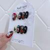 Jia Zhi Mu Hand-Painted Black & Red Oval False Nails - High-Quality Nail Art Tips