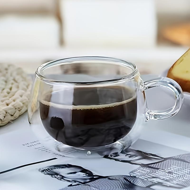 Tazas de Café Compactas, Juego de 4, Hechas de Vidrio Borosilicato de Doble Capa, Tazas Pequeñas con Asas, Perfectas para Americanos Helados, Macchiatos