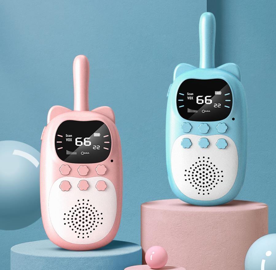 2PCS Kids Walkie Talkie Mini Phone Call Cartoon Talkie Walkie Toys 22 Channels 2 Way Radio 3KM UHF Radio Interphone Toy Gifts