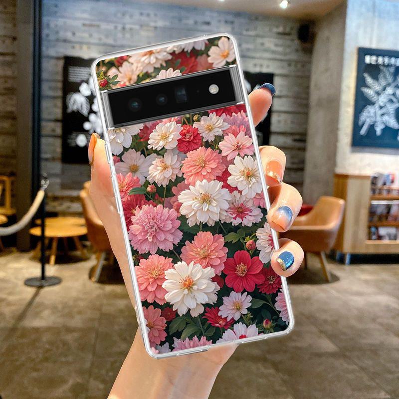 For Google Pixel 10 Pro Clear Phone Case Pixel 9 Pro XL Pixel 8 Pro 9A 8A 7A 7 6A 6 Pro Soft TPU Cover Soft Pale Little Flower