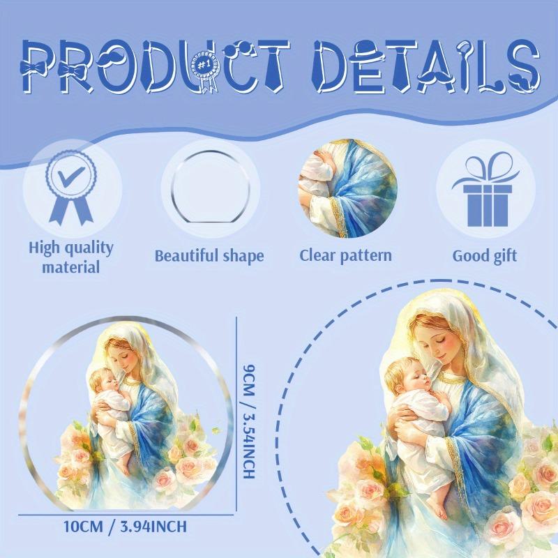 2D Flat Vintage Virgin Mary & Jesus Acrylic Desk Decor Plaque, Floral Garland Design, Suitable for Wall Decoration, Porch, Room, Villa, Accents Home,