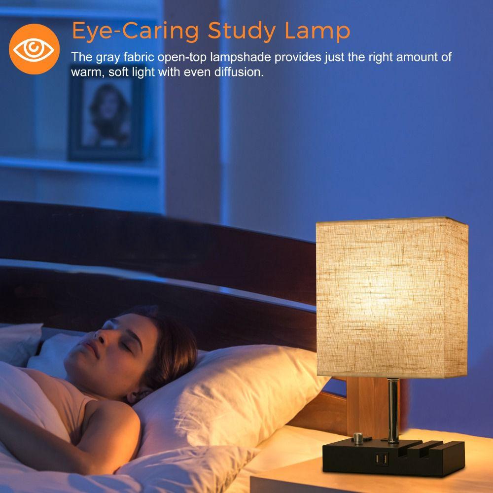Fabric Lampshade LED Desk Light Warm White LED Bulb Table Lamp Eye-Caring Desk Light Bedroom