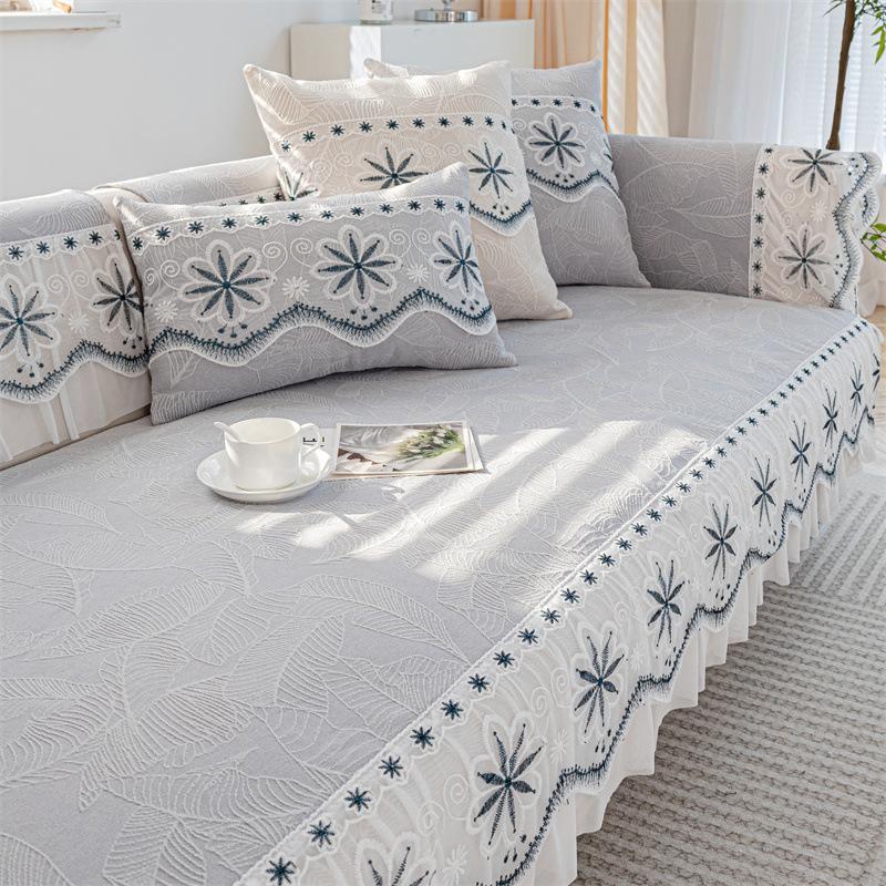 Sofa Cushion  New Chenille Seat Cushion Four Seasons Universal French Lace Skirt Non-Slip Sofa Cover Cover Cloth