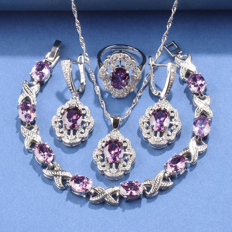 Feiner Schmuck    Originales Hochzeitsaccessoire Top Zirkon Damen Halskette Ohrringe Armband Ring Elegante Damen Sets