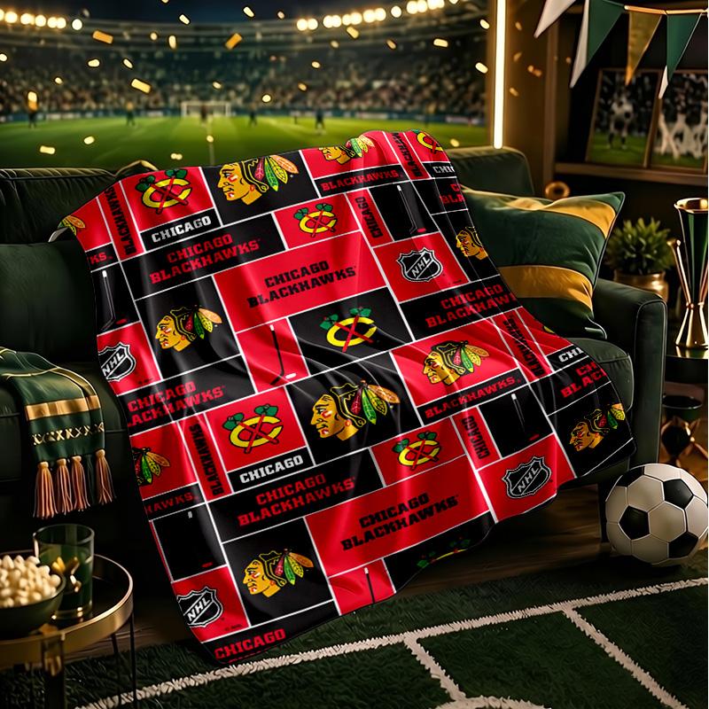 Chicago Hockey Throws Blanket Flannel Blankets Plush for Couch Bed Gifts for Men Women Travel picnic blanket Christmas fan gifts