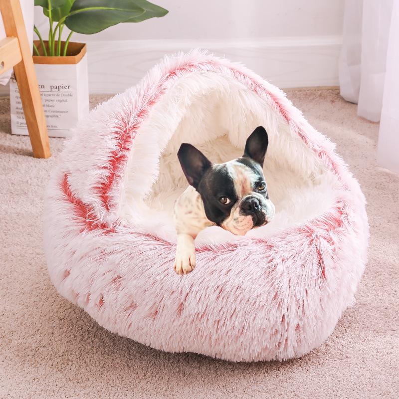 Winter Long Plush Pet Cat Bed Round Cat Cushion Cat House 2 In 1 Warm Dog Basket Cat Sleep Bag Cat Nest Kennel For Small Dog Cat
