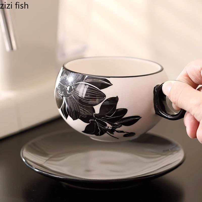 Vintage Floral Pattern Ceramic Mug Dish Set Afternoon Tea Coffee Cup Milk Cup Juice Cup Home Breakfast Cups Tea Cups Water Cups