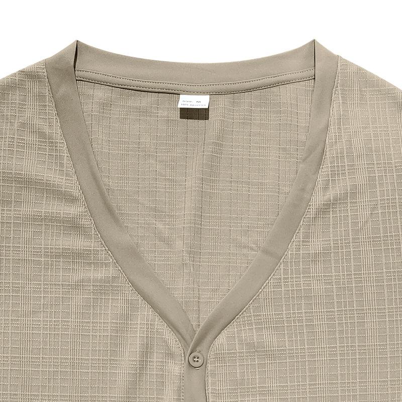 Mens V Neck Short Sleeve Solid Color Button Front Casual Summer T Shirt