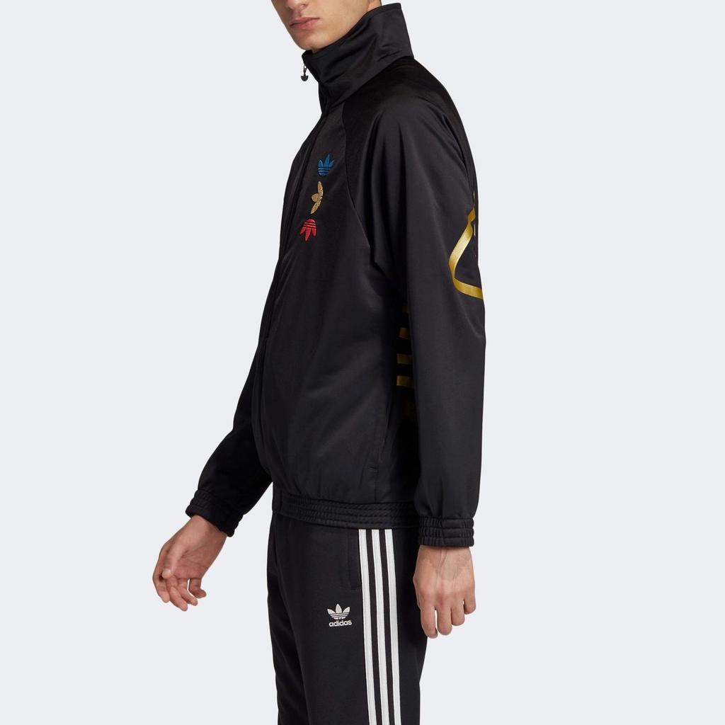 Adidas Originals Trefoil Metallic Logo Stand Collar Zip Jacket Men Jackets Black FS7323