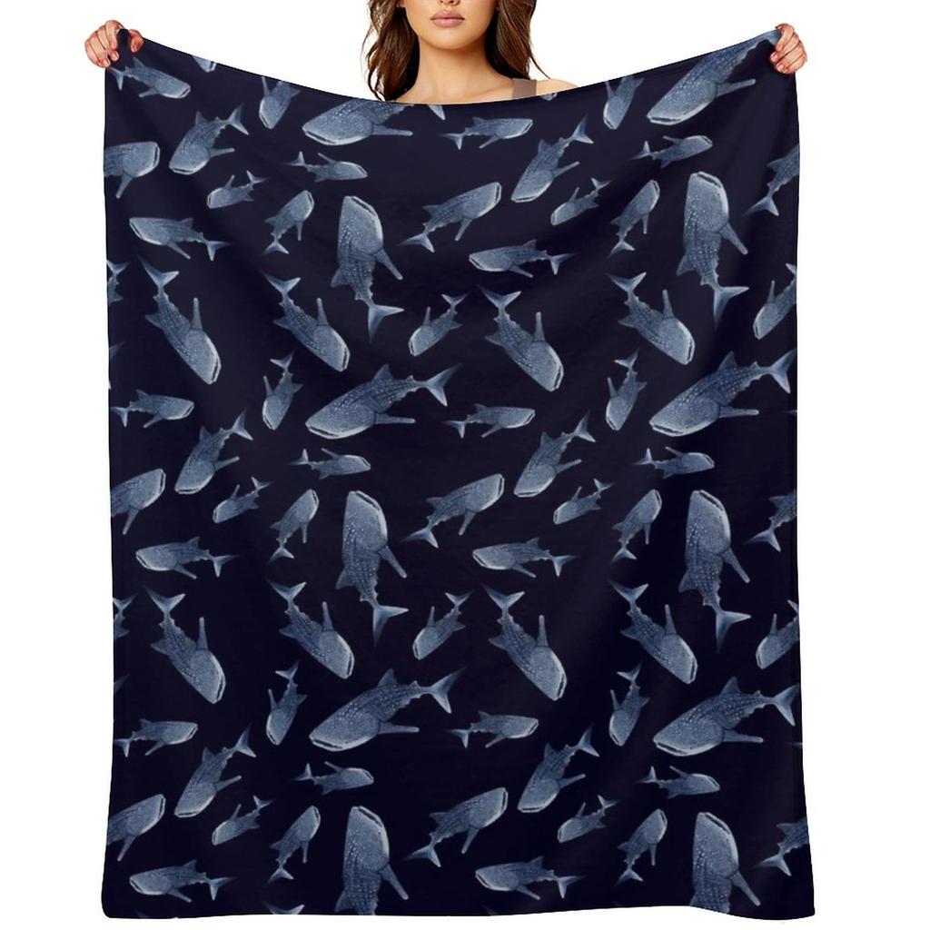 WHALE SHARK PATTERN (NAVY BLUE) Throw Blanket Luxury Warm for Winter Beautifuls Heavy To Sleep Blankets