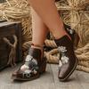 New Western Embroidered Square Head Short Boots for Women, Retro Thick Heel V-mouth Large Size Women's Boots