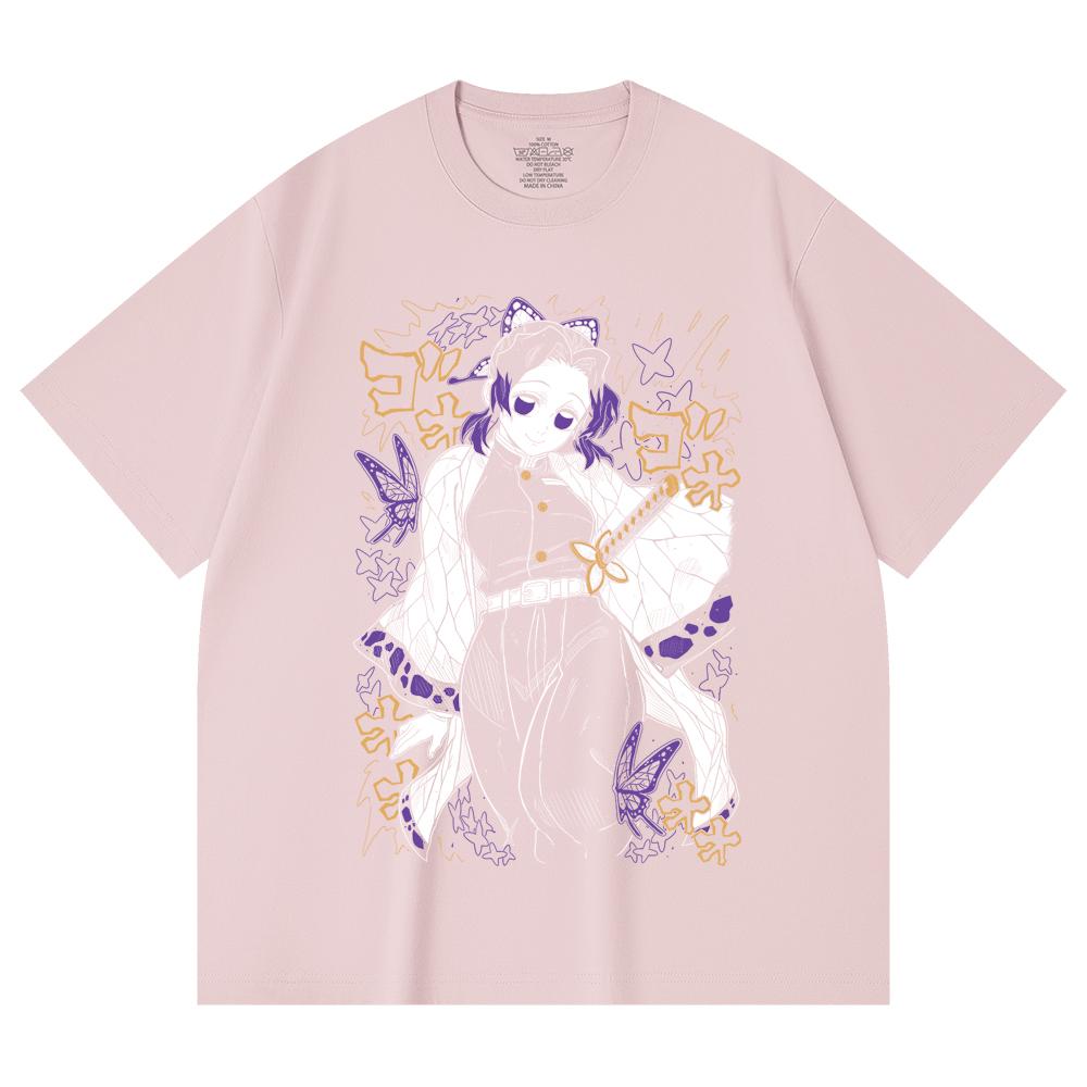 230 Gsm 100% Cotton Demon Slayer V45 Shinobu Print Unisex Heavy Cotton T Shirt