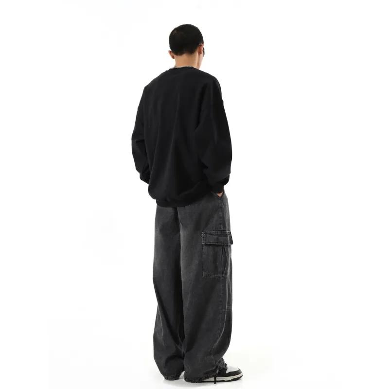 Jeans Cargo Larghi Neri da Uomo Casual Gamba Larga Pantaloni da Jogging Oversize Vintage Dritti Larghi Pantaloni Jeans da Lavoro Morbidi Comodi