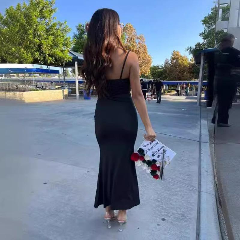 2025 Fashion Elegant Skinny Suspender Fishtail Dress Women Hip Wrap Bodycon Thin Holiday Bodycon Party Long Dress Female Solid Color Clothing