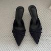 Fashion Big Size 43 Fashion Butterfly-Knot Ladies Heels Slippers Female Pointed Toe Slides Women Heeled Slippers Sandals Shoes Mules