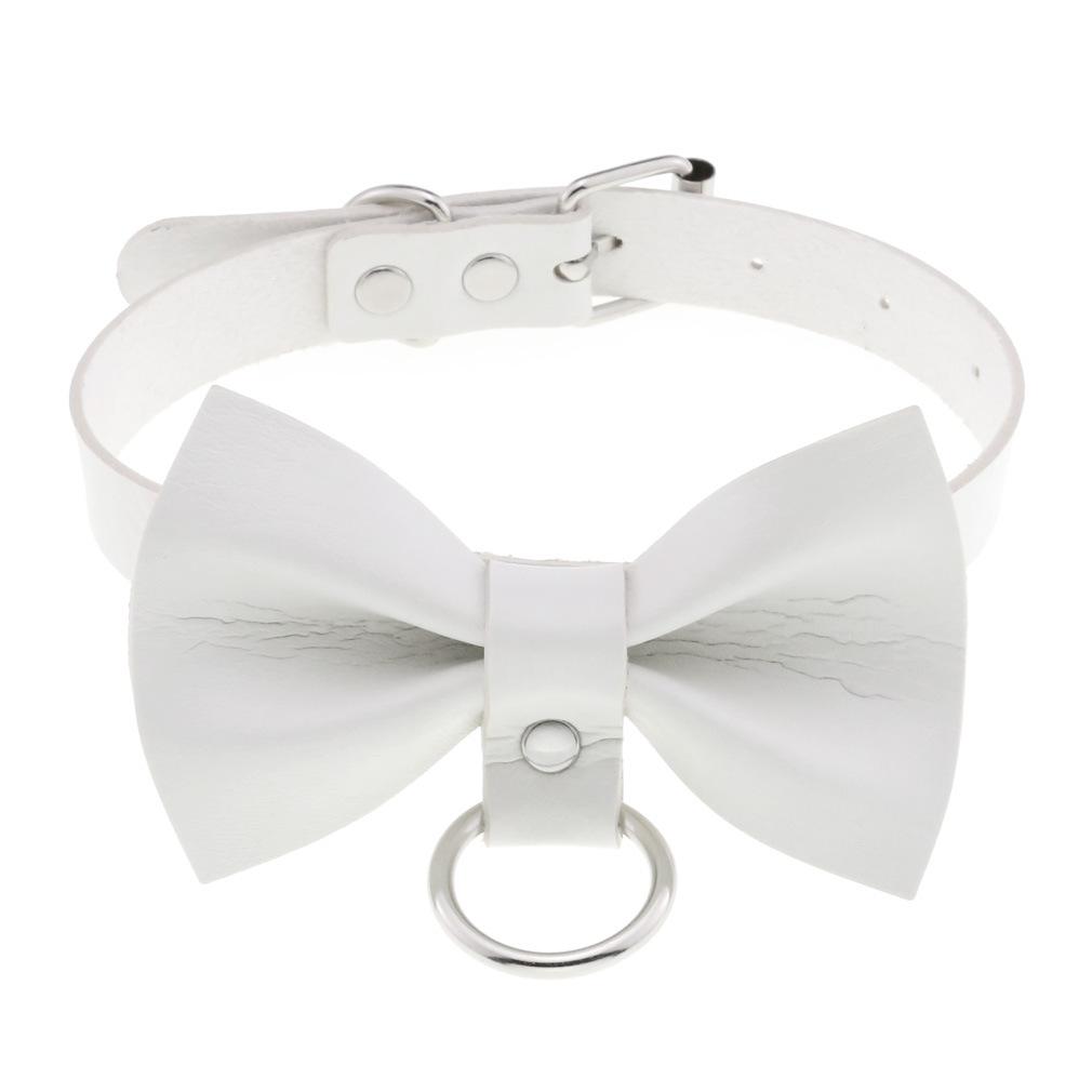 DIEZI Harajuku Bílý PU Kožený Kroužkový Choker Náhrdelník Pro Ženy Muže Vintage Gotický Hip Hope Nastavitelný Límcový Náhrdelník Šperky
