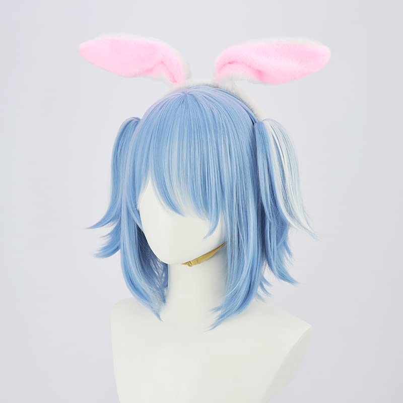 Usada Pekora Cosplay Wig, Blue To White Gradient, Heat-Resistant Wig (Bob Style, No Ears)