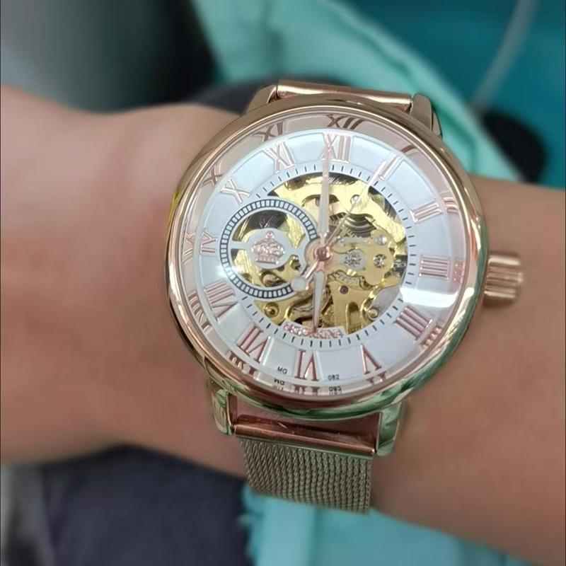 Orologi Meccanici di Lusso da Donna Oro Rosa Scheletro Automatici da Polso Regalo