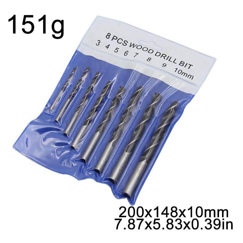 8pc 3-10mm Three Pointed Woodworking Drill DC Branch Drill Drilling Electric Drill Bit Drilling Twist Drill Tool Plastic Box Set