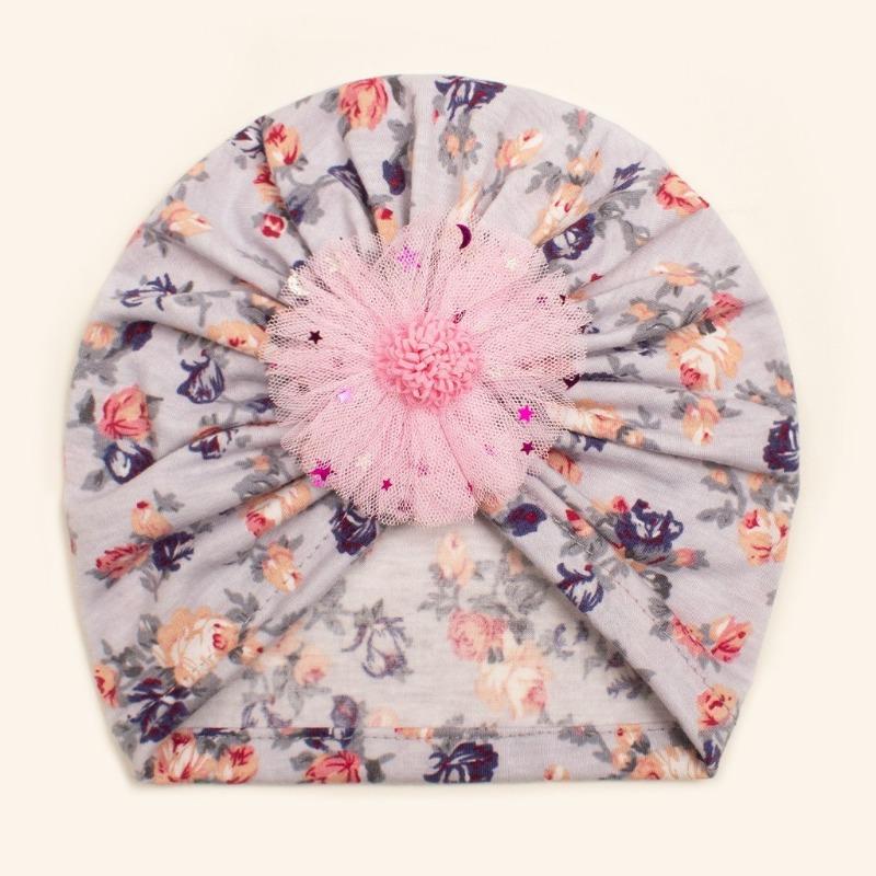 New baby flower headscarf hat, children's soft and comfortable creative printed tire hat, thin baby hat