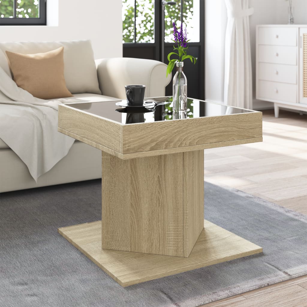 LED Coffee Table in Sonoma Oak 50 x 50 x 45 cm Particleboard