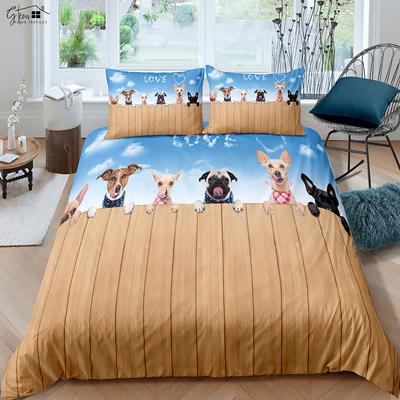 Capa de Edredom Animal Desenho Animado Estampa de Cachorro Roupa de Cama 100% Poliéster Cama de Solteiro Presente para Crianças Vários Tamanhos