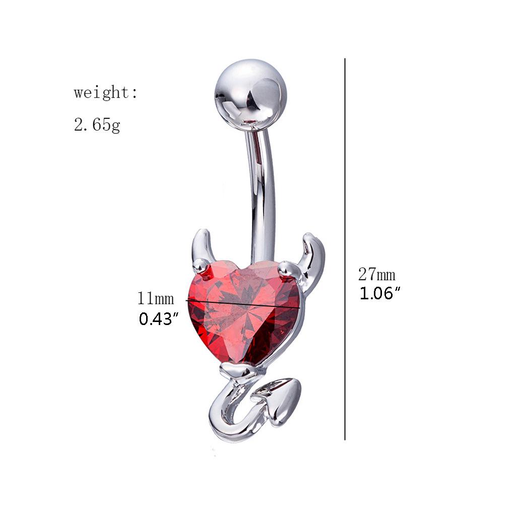 3x Devil Heart Crystal Surgical Steel Navel Belly Buckle for Family Gatherings