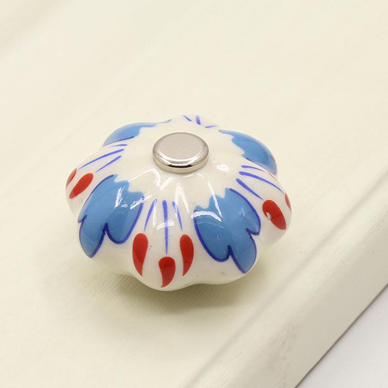Retro European Style Cabinet Handle Wardrobe Ceramic Drawer Knobs Door Handle Circular Cupboard Pulls Floral Furniture Hardware
