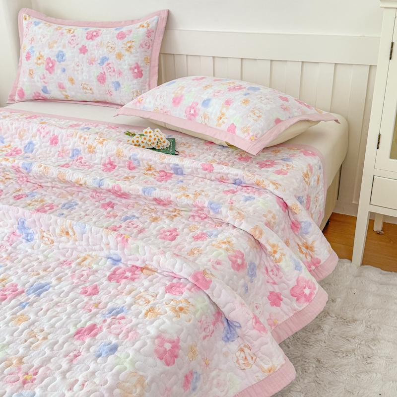 1Pc Purple Flower Quilted Bedspreads For Bed Thick Patchwork Blanket Single/Queen/King Floral Style Quilted Duvet Soft Bedspread