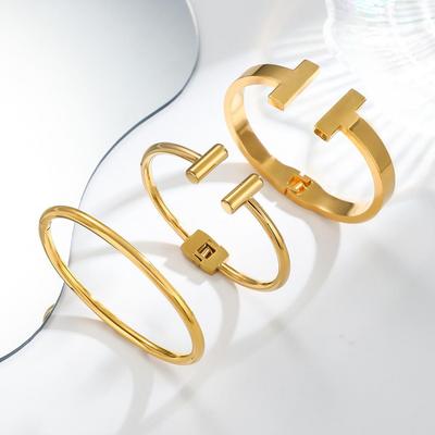 Neues H Mode Edelstahl Leichter Luxus Doppeltes T Offener Federverschluss Damenarmband