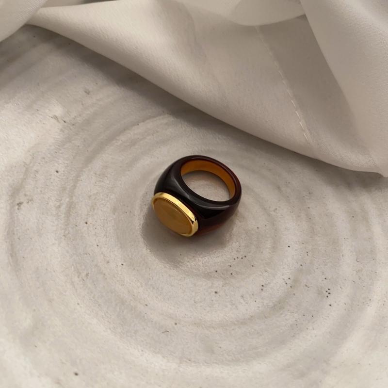 Inel Geometric din Rășină Ton Transparent/Ambră Inel de Deget Textură Minimalistă Bijuterii Impermeabile pentru Femei și Fete