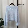 Autumn and winter new sequins sweet soft waxy imitation mink fleece sweater pullover round neck gentle knitted sweater top women