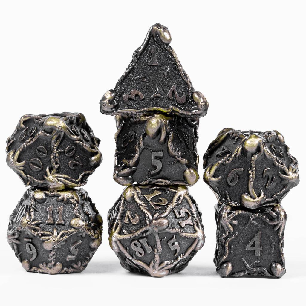 Cusdie DND Oktopus Metallwürfel Set Dungeons and Dragons D4-D20 Solide Polyederwürfel für Brettspiele Rollenspiel Spiel Pathfinder