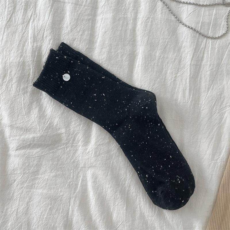 

Красочные носки с узором в горошек, украшенные ракушками из пряжи, для женщин, весна и осень, конфетно-цветные носки до середины икры, однотонные милые махровые носки 1 pair чёрный