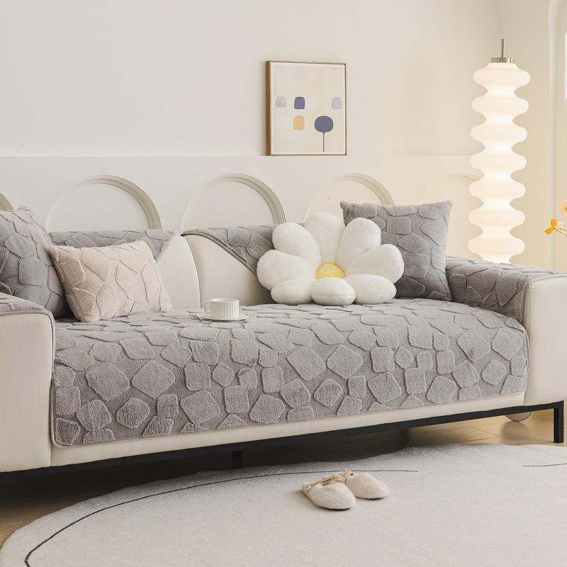 Premium Rabbit Plush Sofa Cushion Autumn And Winter New  Light Luxury Universal Leather Sofa Cover Special Cover Towel