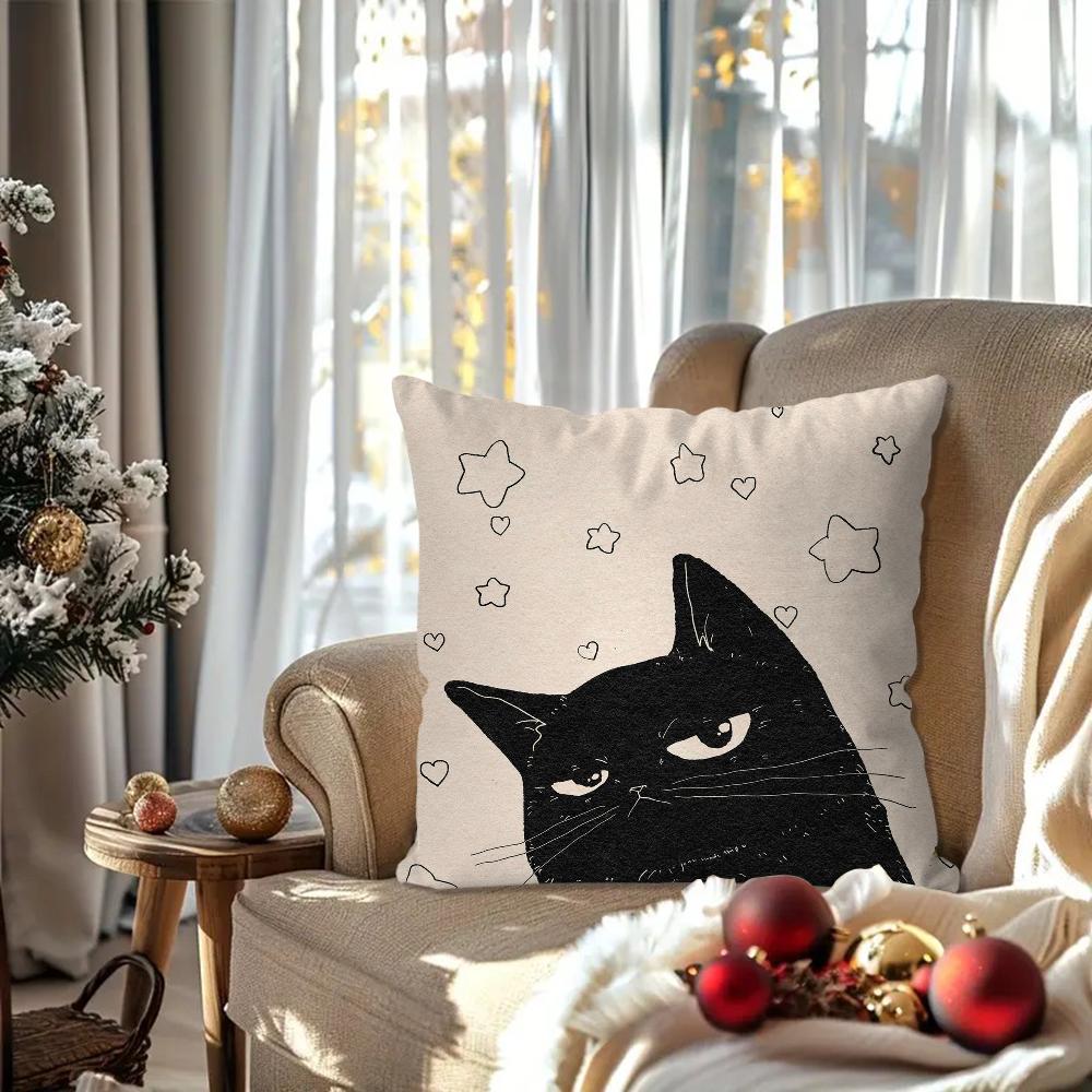 Cute Black Cat Pillow Case Square Pillow Bedroom Sofa Leisure Comfort Cushion Car Living Room Home Decoration 40X40